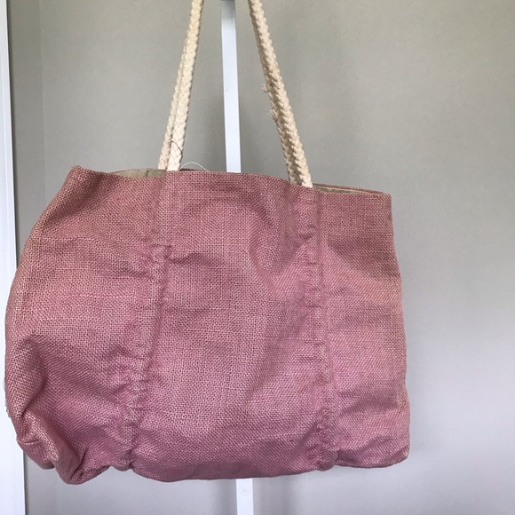 Roxy tote beach burlap style rope handle pink - Picture 6 of 9